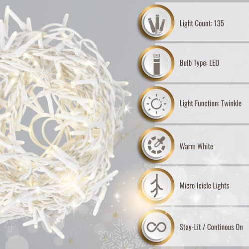 Luces Navideñas De Aurio Icicle Al Aire Libre, 12.3ft 135 Le
