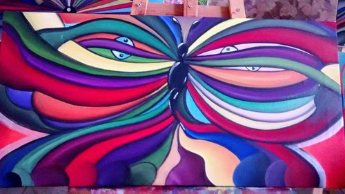Imagen 2 de 2 de Cuadro Cazart Miradas Mariposa Pintado A Mano Sobre Tela