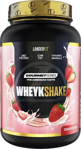 Whey Gourmet 100% Concentrado Pote 900g - Landerfit Sabor Strawberry milkshake