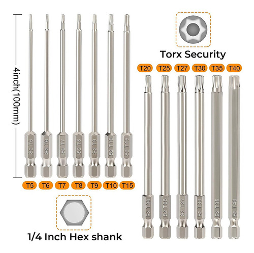 Chave De Fenda Torx De Segurança Magnética 100 Mm, 13 Peças