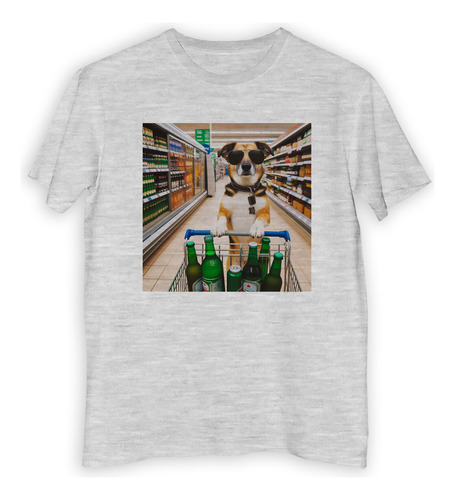 Remera Hombre Perro En Supermercado Comprando Cerveza M4