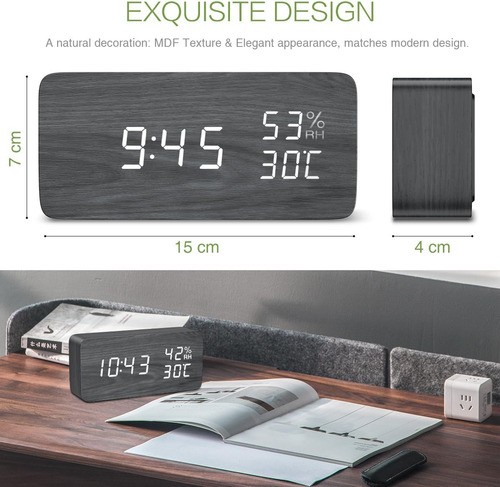 Reloj Despertador Digital De Madera, Reloj De Escritorio Led