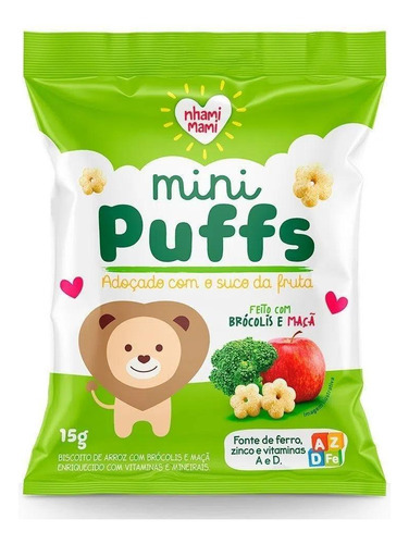 Mini Puffs Snack P/crianças Brócolis E Maçã 15g -nhamimami