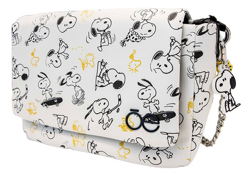 Snoopy & Woodstock Peanuts Bolsa Mujer Crossbody Cloe Oe Blanco Lisa Níquel Negro