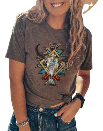 Digital Print Western Style Short Sleeve T Shirt