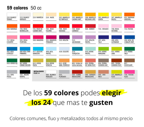 Set 24 Pinturas Acrílicas Eq Arte X 50cc
