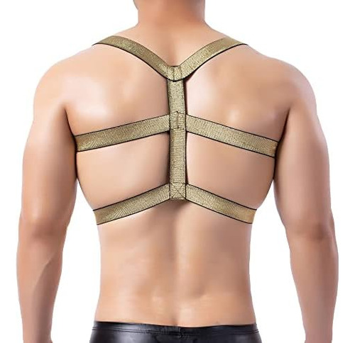 Yoobng Hombre Arnés Dorado Cinturón Cuerpo Cofre Elástico Ha