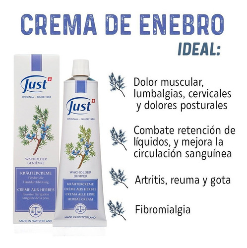 Imagen 7 de 7 de Crema De Enebro 96g Swiss Just Producto Original Envío Gratis