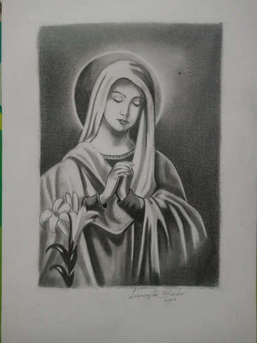 Retrato A Lápiz/carboncillo Religioso Virgen María 