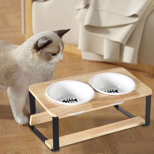 Cuencos S Para Gatos, Perros, Soporte De BambĂș De Pescado