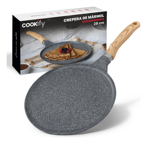 Crepera O Comal Antiadherente 28 Cm Cookify | Stone-tech Series | Libre De Pfoa, Cocina Saludable. Color Mármol Gris