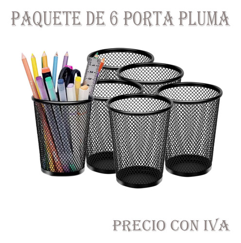 6 Lapiceros Metal P/ Escritorio Porta Lapices Y Plumas Malla