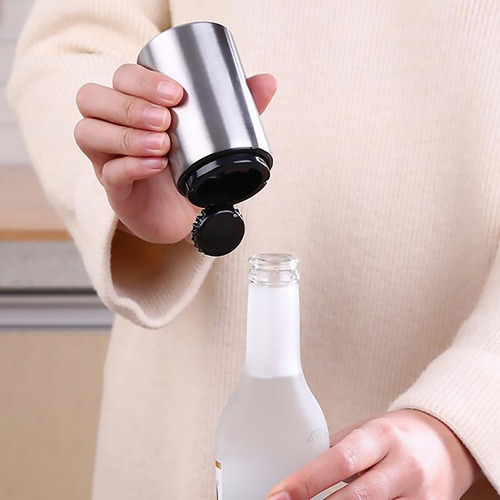 Abridor de botellas magnético automático, fácil de abrir, cerveza fría, color plateado