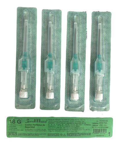 Catéter Periférico De Seguridad 18g Sensimedical 5 Pzas