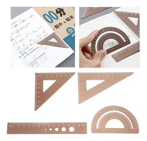 Para Juego De Geometría De Metal 4 Piezas Regla Escala