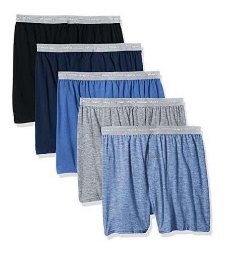 Hanes Mens 5 Pack Exposed Waistband Knit Boxers