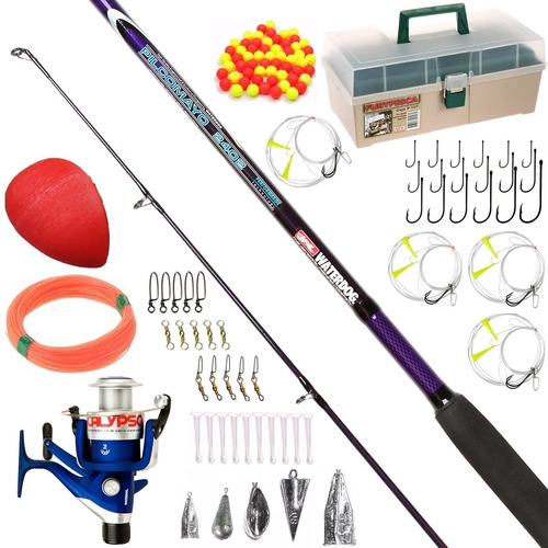 Kit Pesca Reel + Caja Completa Accesorios + Caña + Lineas