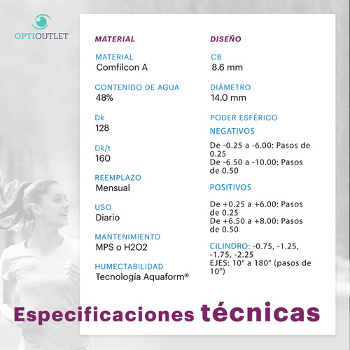 Lentes De Contacto Coopervision Biofinity Torico Para Astigmatismo | Incluye Solucion limpiadora de 60mL y Kit de Espejo Optioutlet | Reemplazo Mensual | Caja con 6 piezas | Duracion prolongada