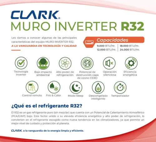 Aire Acondicionado Clark Inverter 18.000 Btu Ahorro Energía