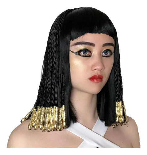 2025 Peluca Egipcia De Cleopatra, Trenzada, Negra, Con Calor