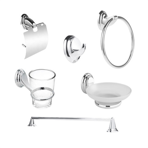 Set Juego Baño Accesorios Acero Cromado Espejo 6 Piezas