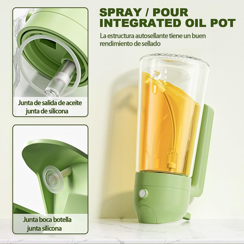 Botella Dispensadora De Aceite De Oliva 470 Ml Verde 2 En 1