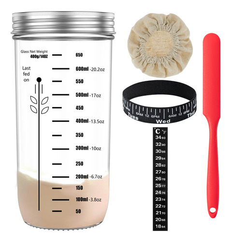 2tarro De Vidrio 24oz Para Masa Madre,con Cuchara Mezcladora