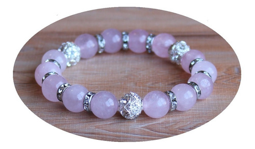 Pulsera Cuarzo Rosa Piedra Natural -  Perlas De 10 Mm