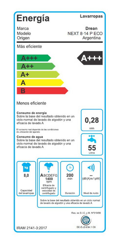 Imagen 3 de 5 de Lavarropas Carga Frontal Drean 8.14 P Eco 8 Kg Led A+++