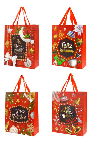 Pack 12 Bolsa De Regalo Plegable Feliz Navidad M 26x32cm