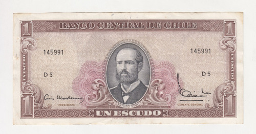 Billete Chile 1 Escudo Mackenna Ibañez Grabado D5 (c85) (Usado)