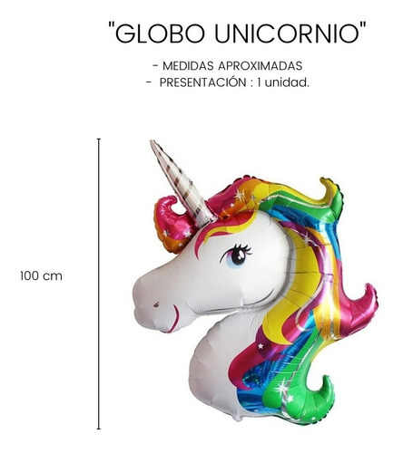 Imagen 3 de 10 de Globo Metalizado Unicornio Gigante 1 Metro Fiesta Cotillon