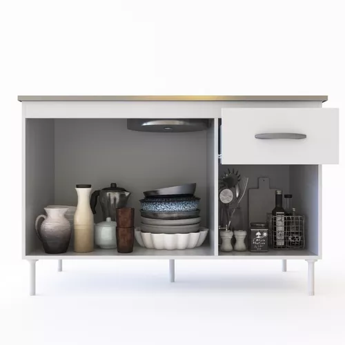 Mueble Cocina Bajo Mesada Melanina 120x47 Negro Fresno Cm