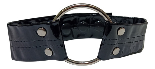 Choker De Charol Grueso Collar Con Aro Argolla 5cm Regulable Negro