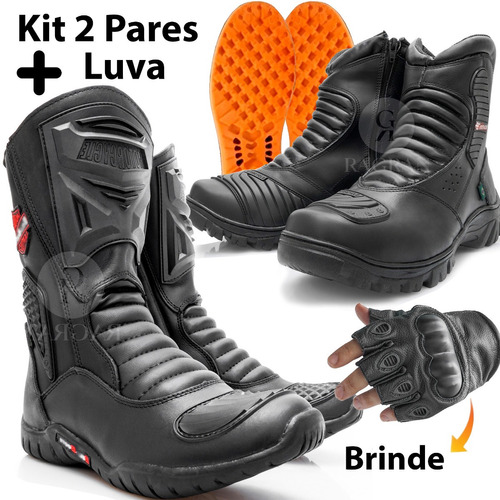 Bota Motociclista Motoboy 2 Pares Cano Curto E Alto + Luva