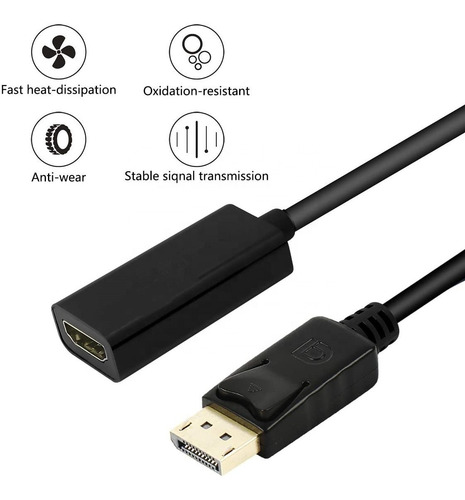 Imagen 3 de 6 de Cable Adaptador Displayport A Hdmi - Dp A Hdmi Negro