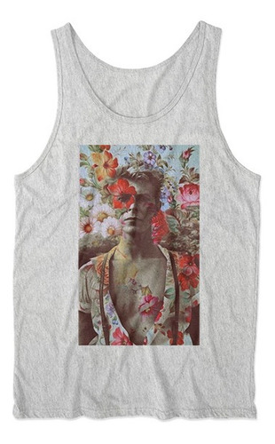 Musculosa David Bowie Flores Diseño Gris Melange