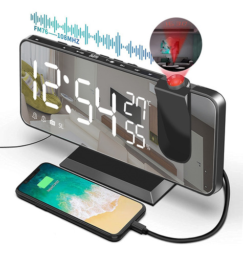Reloj Despertador Digital De Proyección Para Led Radio