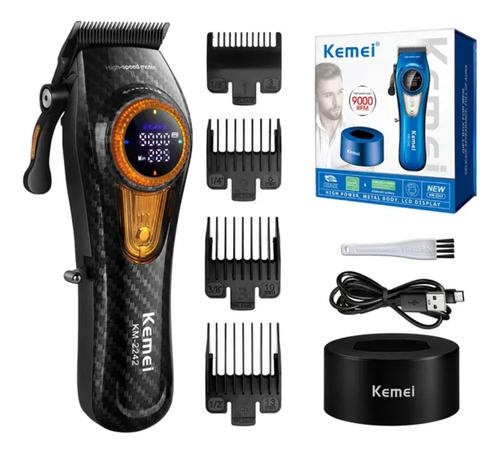 Máquina Kemei 2242 9.000 Rpm + Base Carregadora Profissional Preto