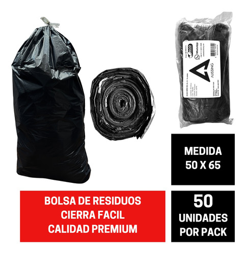 50 Bolsas Para Residuos 50x65 Negras Base Reforzada No Gotea