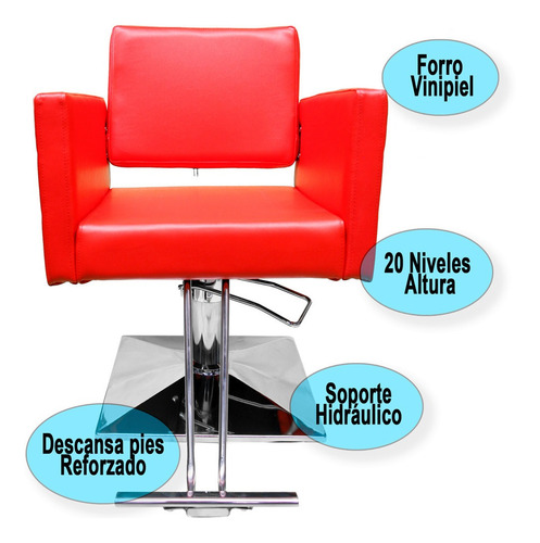 Imagen 7 de 9 de Silla Barberia Estetica Sillon Cuadrado Hidraulico Salon Spa