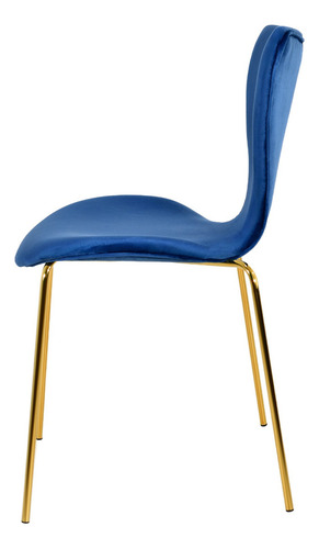 Juego Set 4 Sillas Terciopelo Comedor Tapizada Minimalista Estructura de la silla Dorado Asiento Azul marino