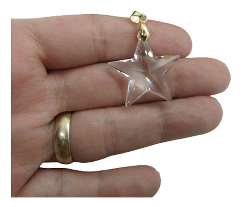 Pingente Estrela 2,8 Cm Cristal Swarovski Folheado Ouro 18k