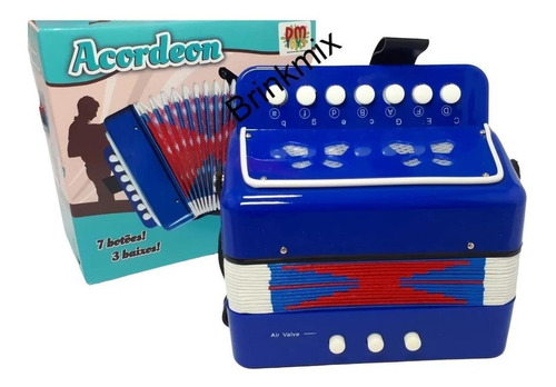 Sanfona Gaita Mini Acordeon 03 Baixos 07 Botões Cor Azul