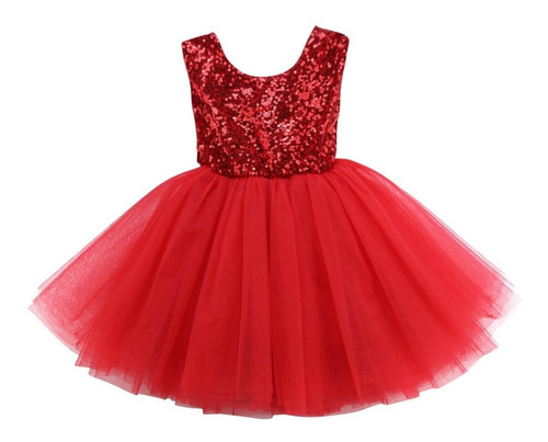 Vestido Infantil Menina Festa Brim Tule Vermelho+ Lantejoula