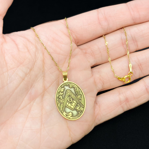 Cadena Y Dije Símbolo Masónico Fraternidad Oro 18k Masón De Grado 55 Cm