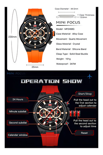 Reloj Cronógrafo De Cuarzo Luminous Mini Focus, Color De La Correa: Rojo