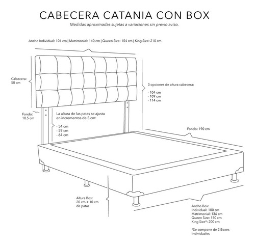 Cabecera + Box Queen Size Dicasa Catania Gris