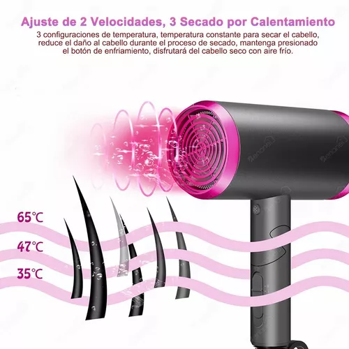 Secador de pelo iónico plegable con difusor, secador de pelo eléctrico de  1800 W, secado rápido, aire caliente/frío, 2 velocidades y 3 ajustes de