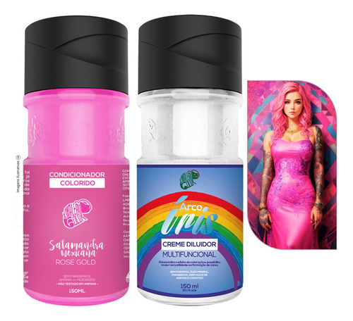  Kit Salamandra E Diluidor Arco Iris 150ml Kamaleão Color Tom Rosa Gold